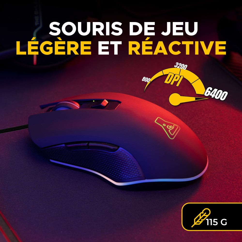 THE G-LAB Hydrogen Combo Set Clavier et Souris Gaming Filaire - AZERTY, 7200 DPI, 6 Boutons - Noir