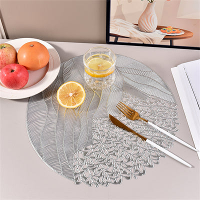 Lot de 6 pièces, Argent, Sets de table ronds fleur de mer en PVC, Sets de table décoration de table de fête, Dessous de vase, Sets de table fête mariage