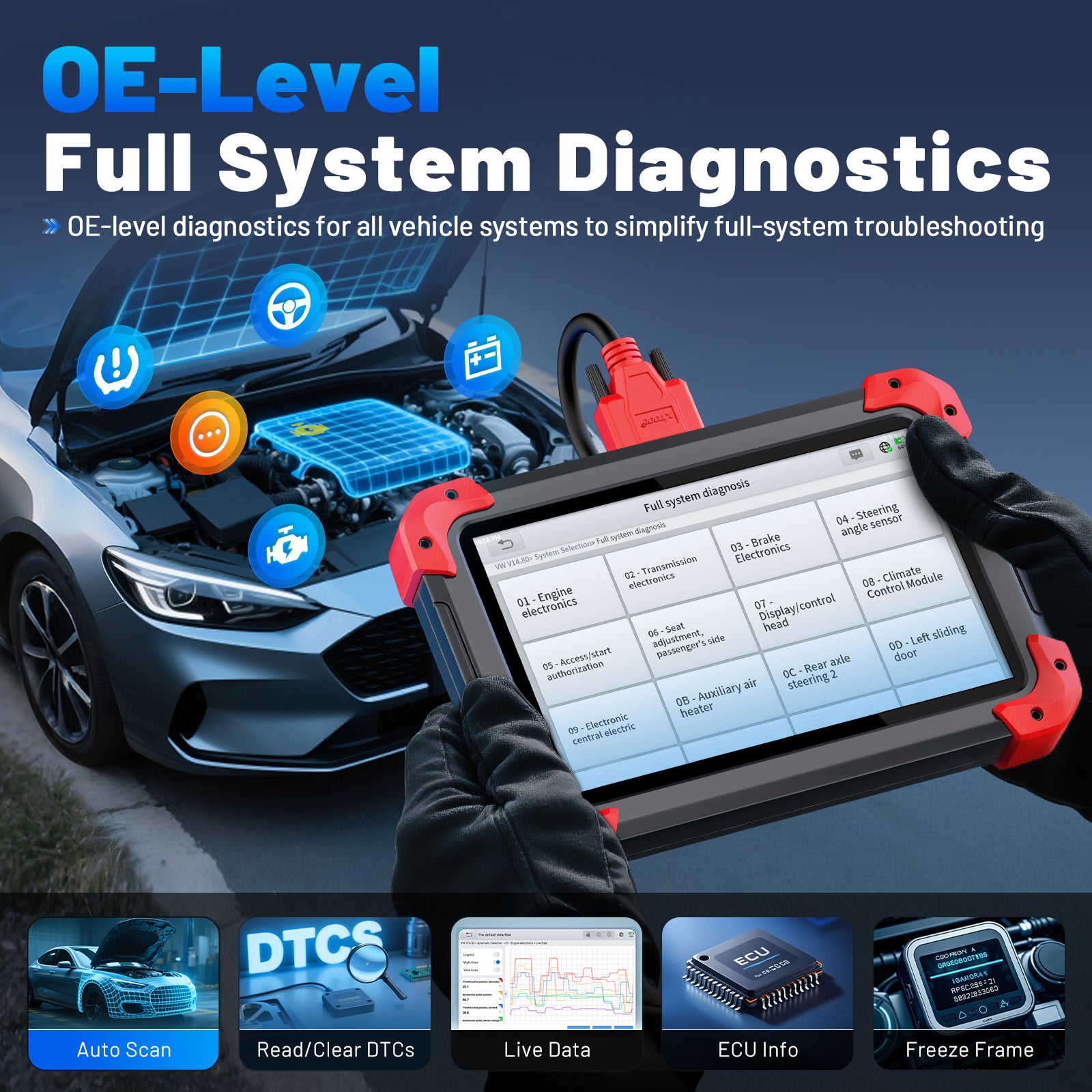 xtool D7 Outil de scan bidirectionnel, 39+ réinitialisations, Scanner OBD2 de codage ECU | Assisté par l'IA, Scanner de voiture complet avec EPB, Test d'injection, Accélérateur
