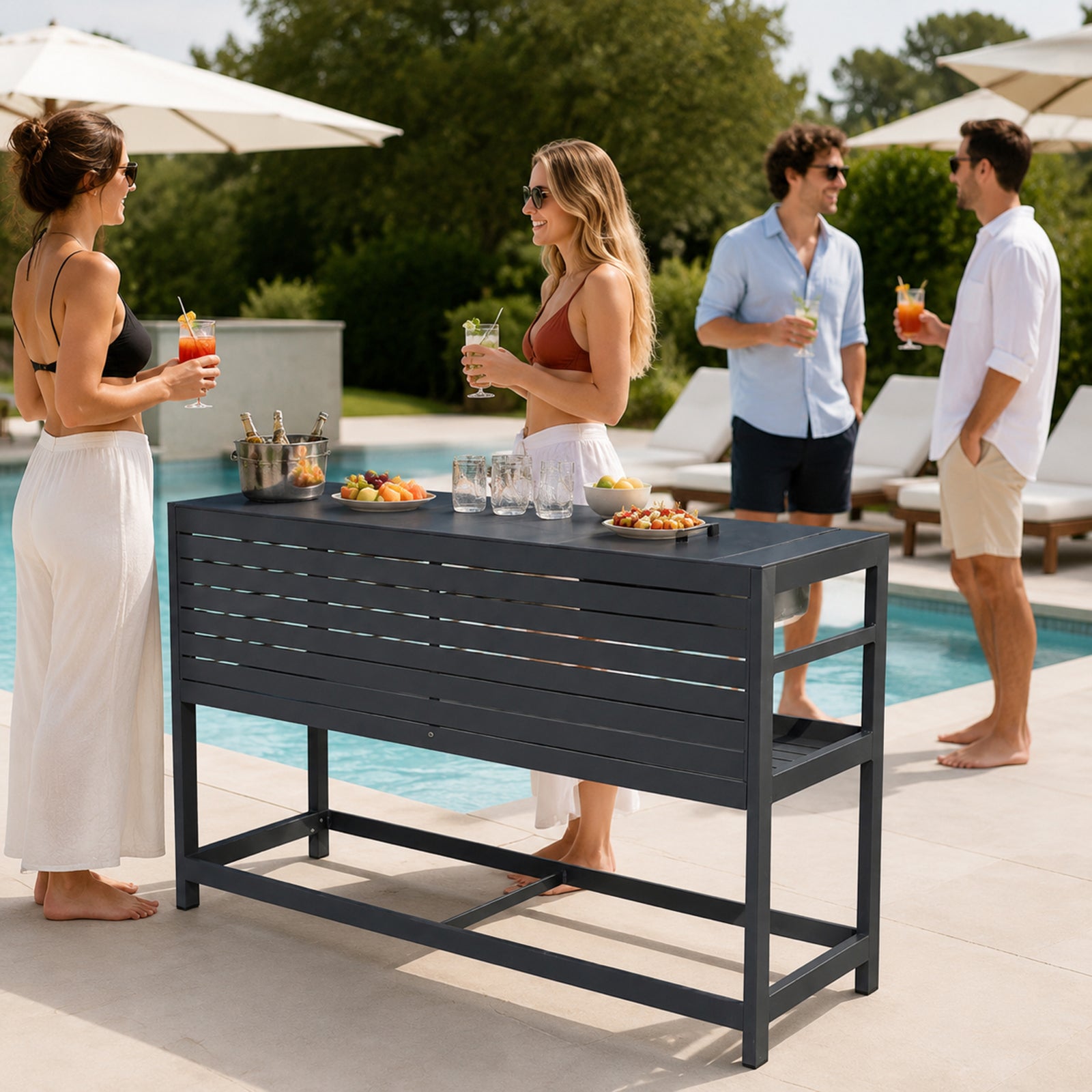 TERRABETA Table de travail en aluminium pour cuisine d'extérieur avec seau à glace en acier inoxydable