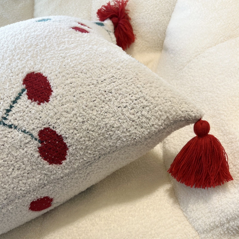 MEROPE, Housse de coussin en tricot acrylique sherpa, 50x50 cm, cerise, 1 pack