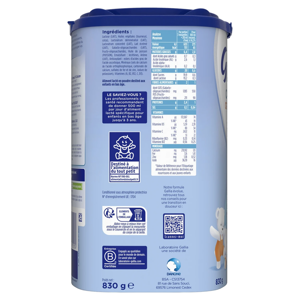 Laboratoire Gallia Calisma Croissance 3e Âge Lait en Poudre de Croissance Dès 12 Mois 830 g