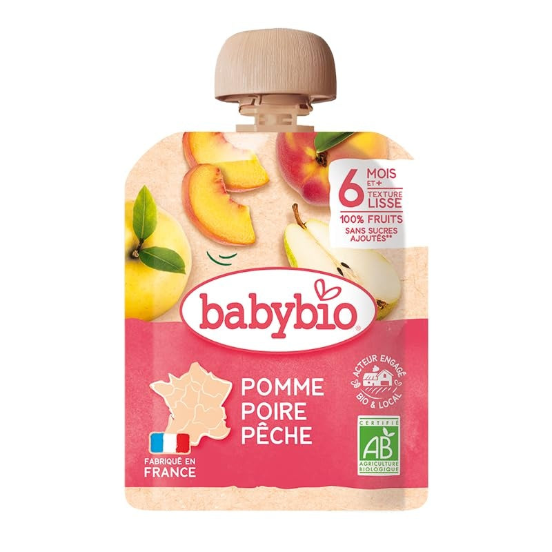 BABYBIO Gourde pomme poire pêche 4x90g