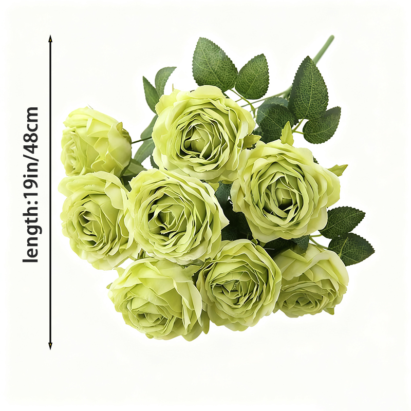1 Pièce 18,89 in / 48 cm Bouquet de Fleurs de Roses Artificielles en Soie pour Maison Bureau Fêtes Mariée et Décoration de Mariage (Vert)