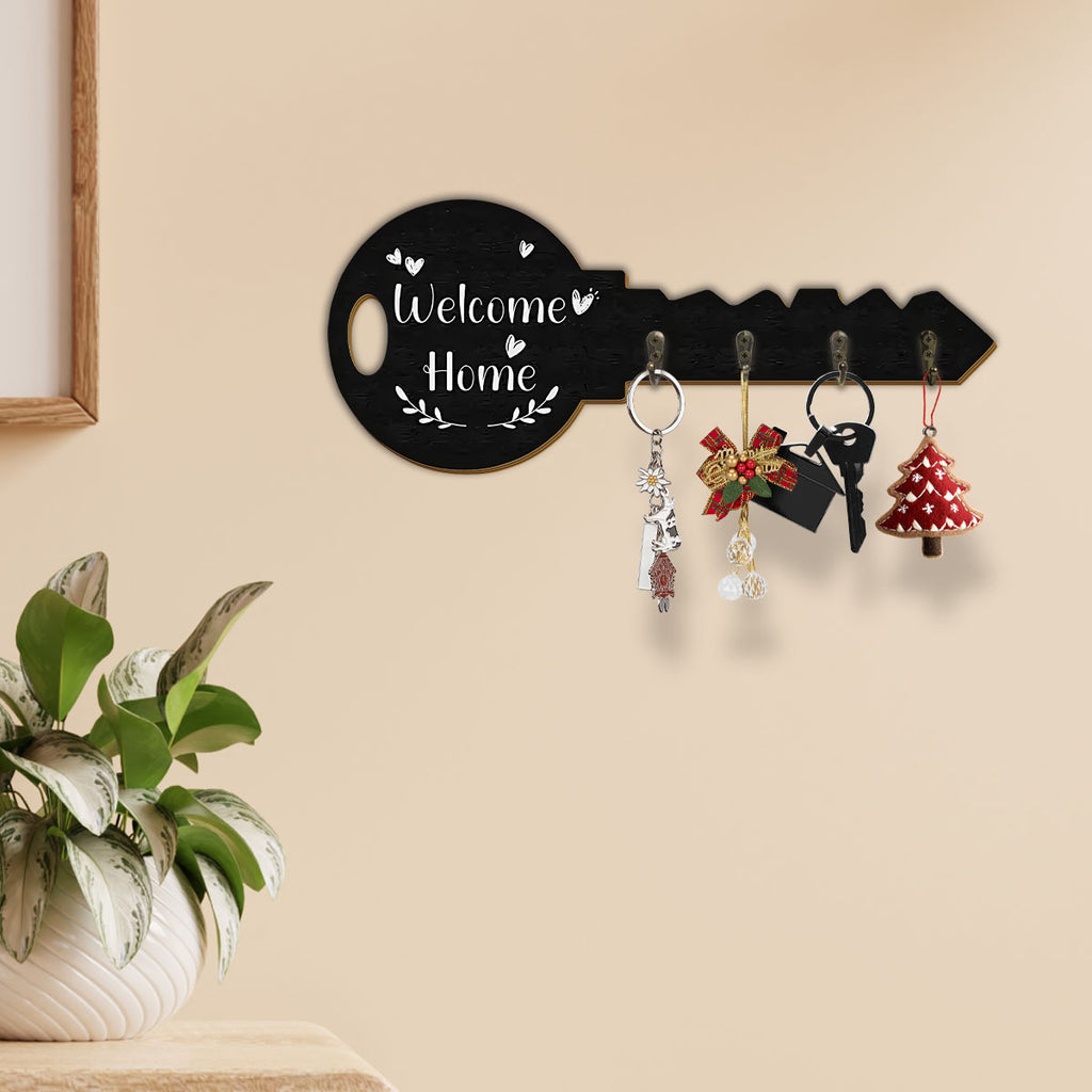 Alphynix Crochet mural en forme de clé « Welcome Home » avec 4 crochets en métal