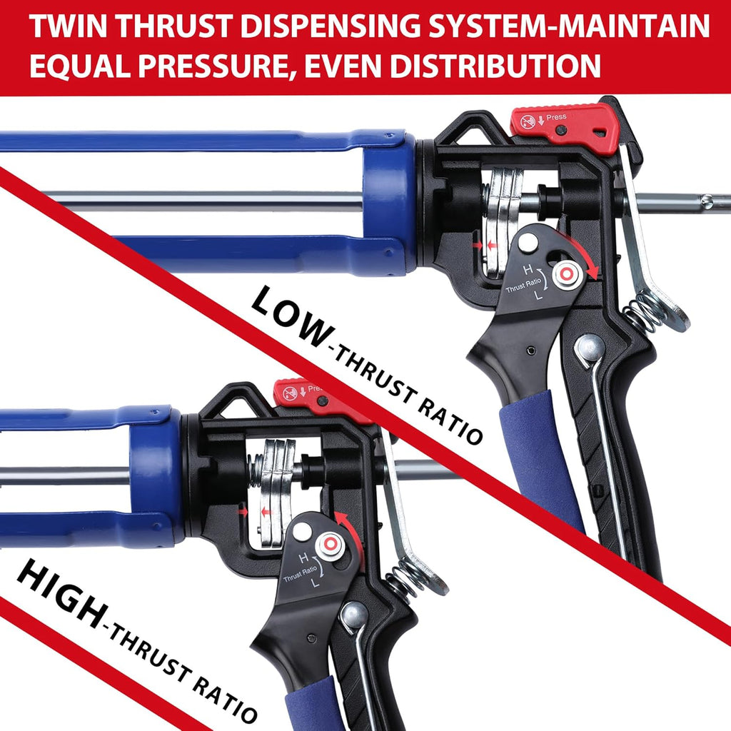 WORKPRO Pistolet à mastic, rapport de course réglable 9:1 et 18:1, pour cartouches de 290 à 310 ml, mastics, silicones et adhésifs