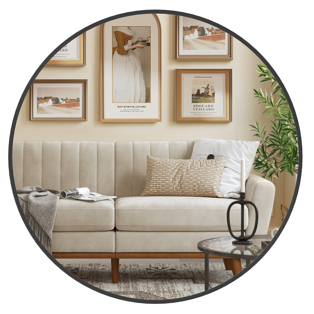 Miroir mural rond moderne en métal noir d'encre - 61 cm