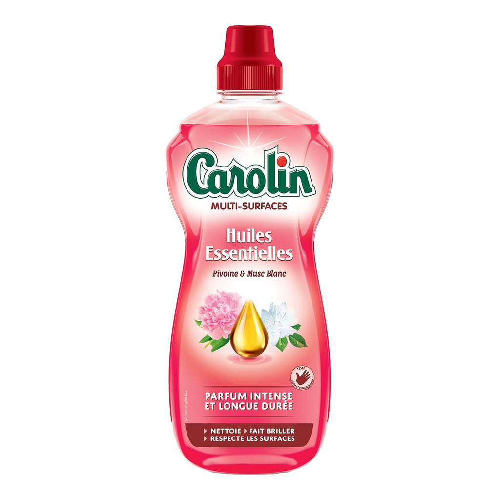 Carolin Nettoyant Multi-Surfaces aux Huiles Essentielles, Sans Rinçage, Pivoine & Musc Blanc, 1 L