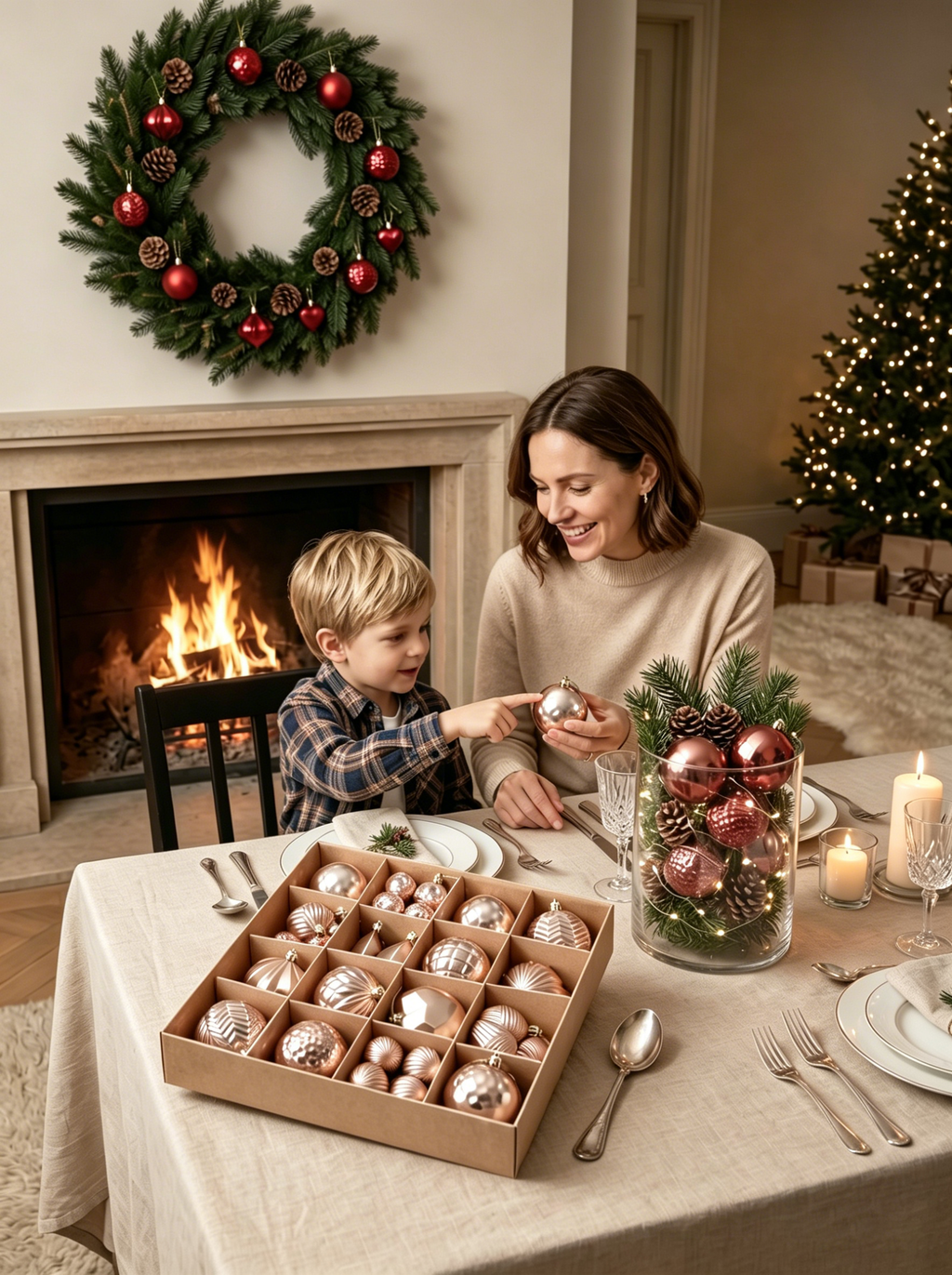 Ju7cer Lot de 40 boules de Noël, pour décoration de sapin et de fêtes, couleur champagne