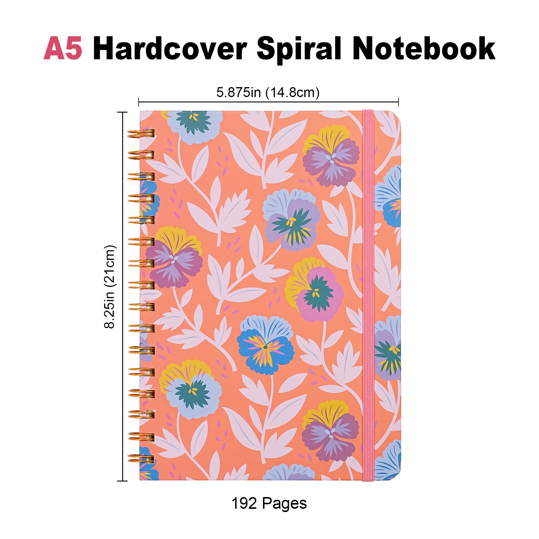 Jubiluu Carnet à spirale A5 à couverture rigide, ligné - 96 feuilles (papier offset 100 g/m²) - avec bande élastique - Carnet règlé crème classique pour écrire, école