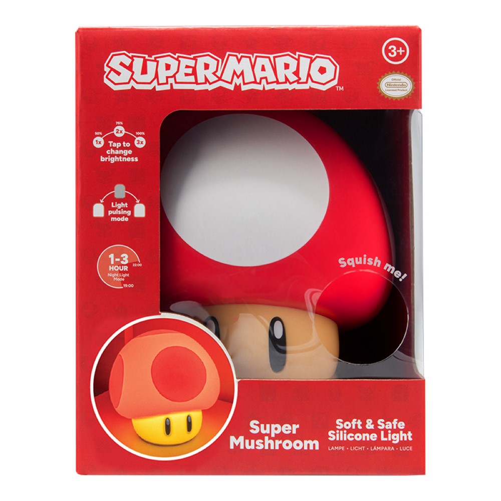 Super Mario Veilleuse Champignon rechargeable - Sous licence officielle - Silicone souple - Portable