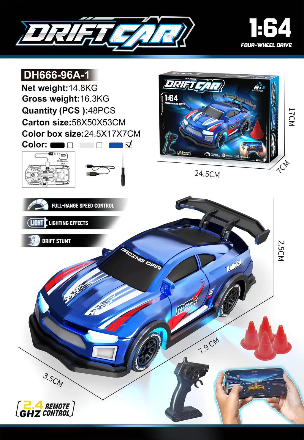 Voiture RC Drift 4x4 1:64 à Échelle Réaliste