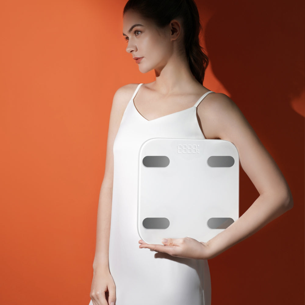 Balance connectée de masse corporelle en verre trempé avec grand plateau, écran LED, 24 indicateurs corporels - Capacité 180 kg