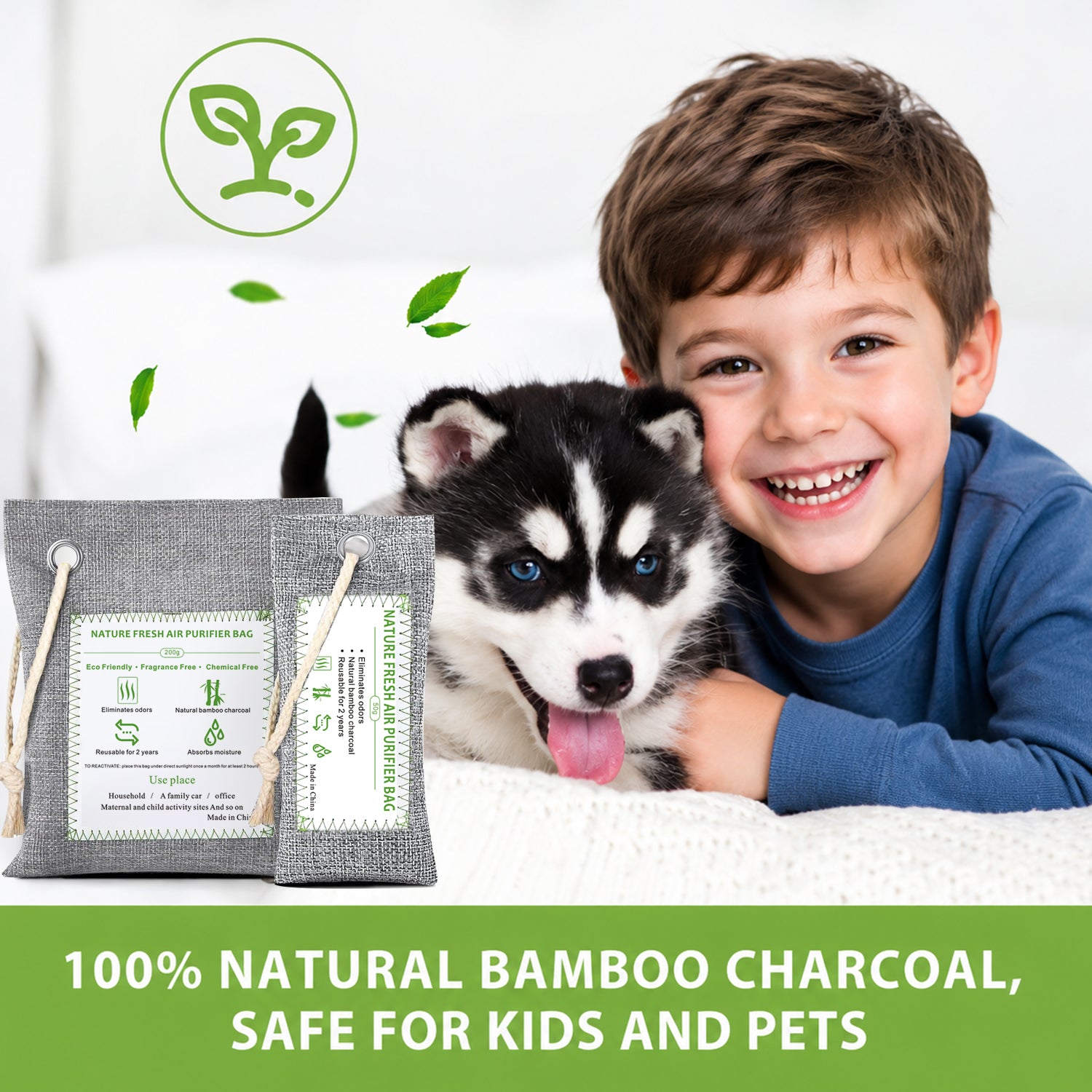 Zooly 6 x 50 g sacs de purification de l'air en bambou, sacs en charbon actif, absorbeur d'odeurs, absorbeur d'humidité, désodorisant d'auto naturel, désodorisant pour chaussures, éliminateurs d'odeurs pour la maison, pour animaux, pour placard