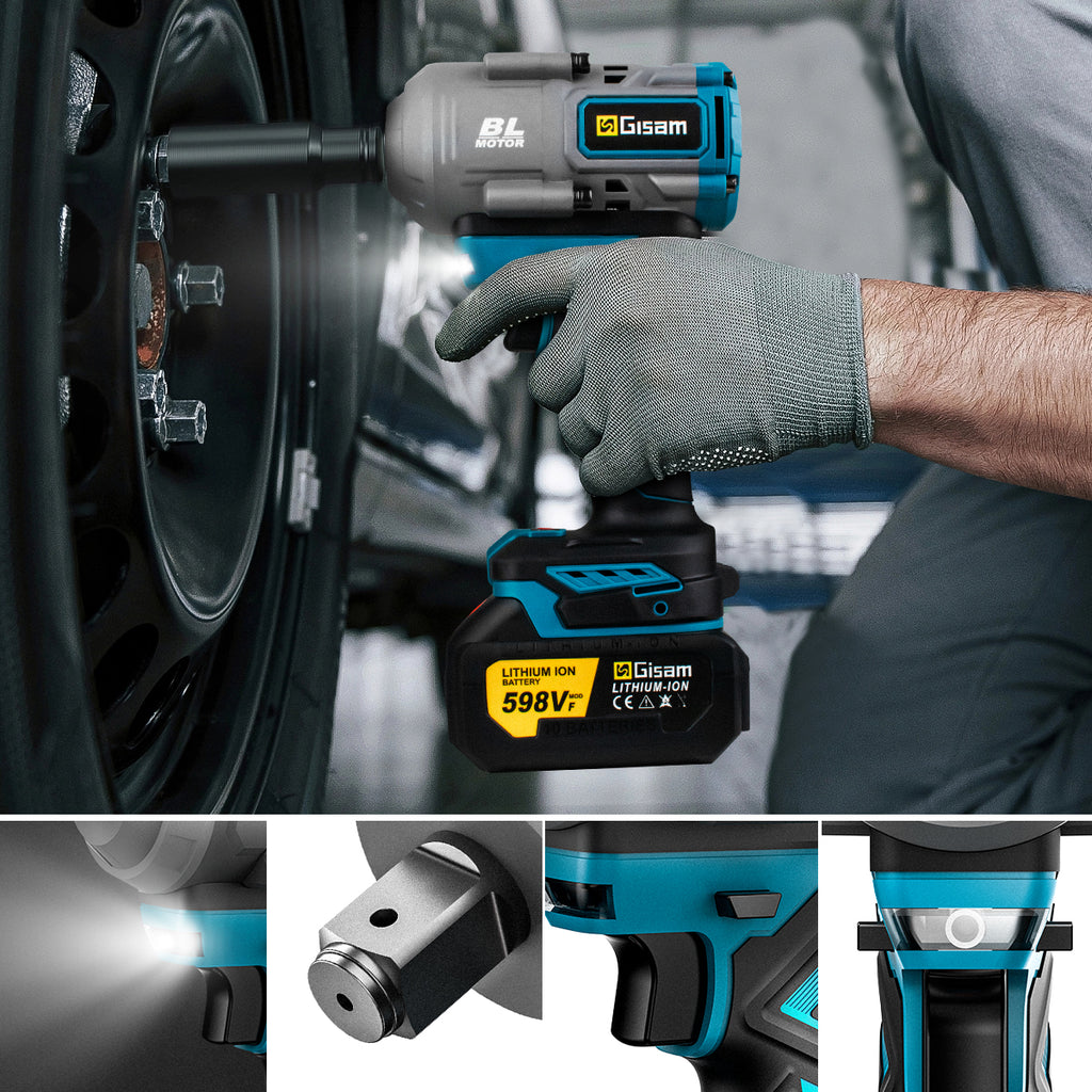 GISAM Clé à chocs électrique brushless sans fil 2000N.m 1/2 pouce, compatible avec batterie Makita 18 V