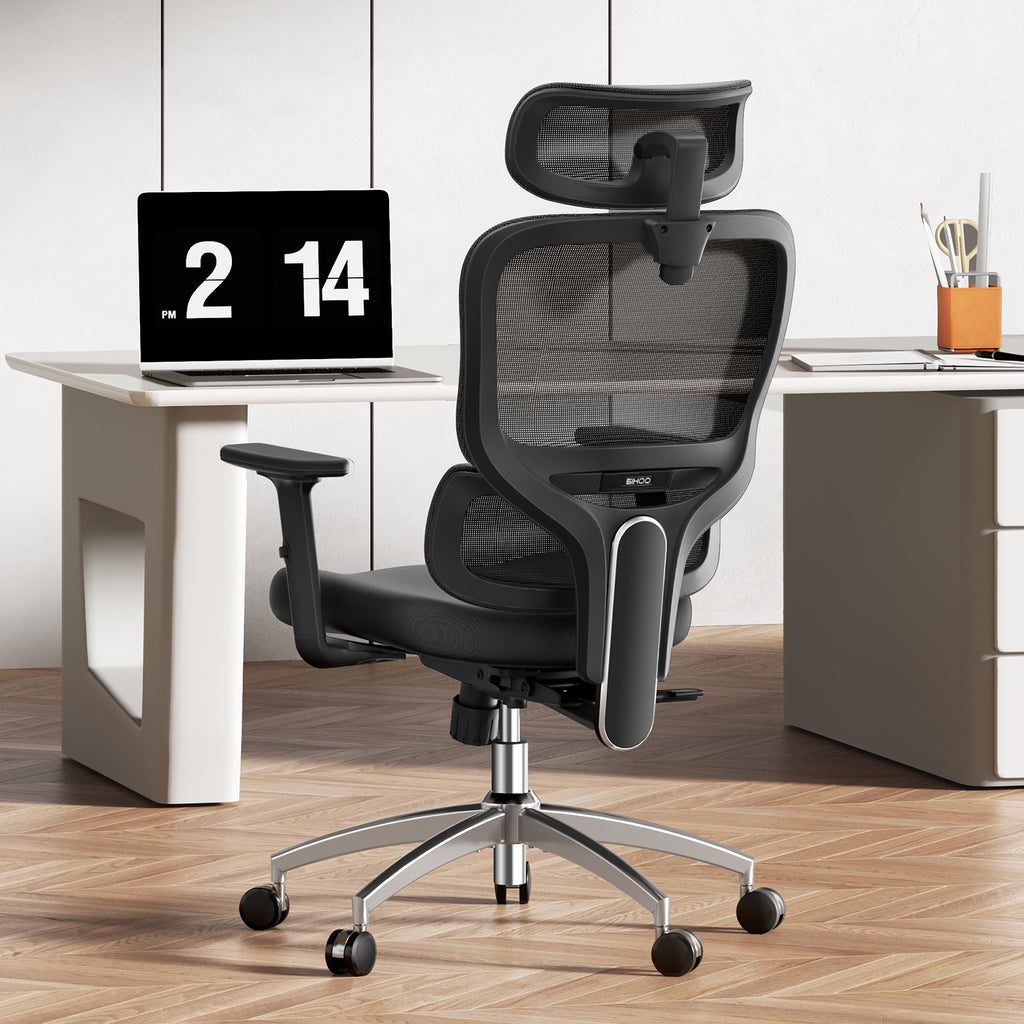 SIHOO Chaise de bureau ergonomique - Chaise de bureau réglable avec soutien lombaire 3D dynamique, dossier en mesh respirant, appuie-tête réglable et accoudoirs en PU pour bureau à domicile - (Noir)