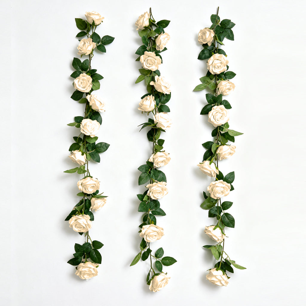 Wei's moment Lot de 3 (2 mètres) Guirlande de fleurs artificielles Guirlande de pivoines champagne Guirlande de fleurs artificielles Guirlande de roses Guirlande de fleurs en soie