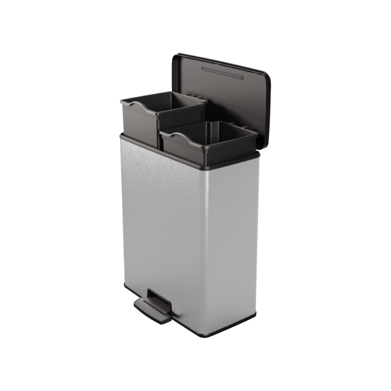 CURVER Poubelle de tri DECO BIN DUO 26 + 26L Noir / Argent