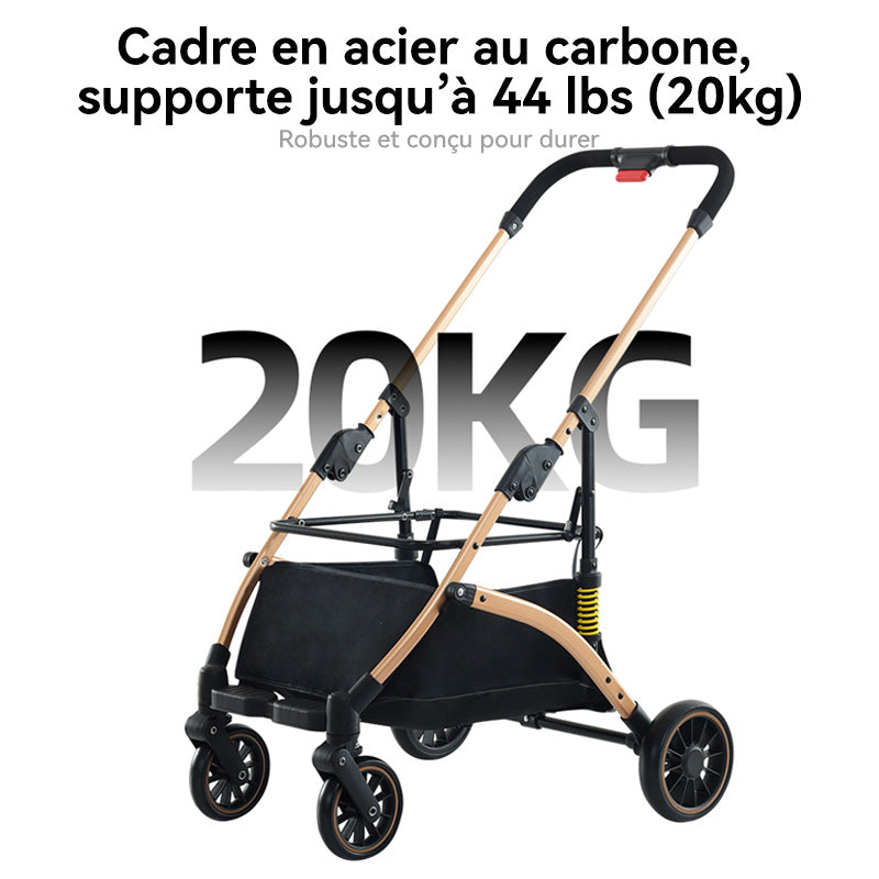 Blinkit 6 Poussette pour animaux de compagnie légère à absorption de chocs sextuple, poussette d'extérieur pliable à un bouton avec guidon réglable, matériau en acier au carbone, noir