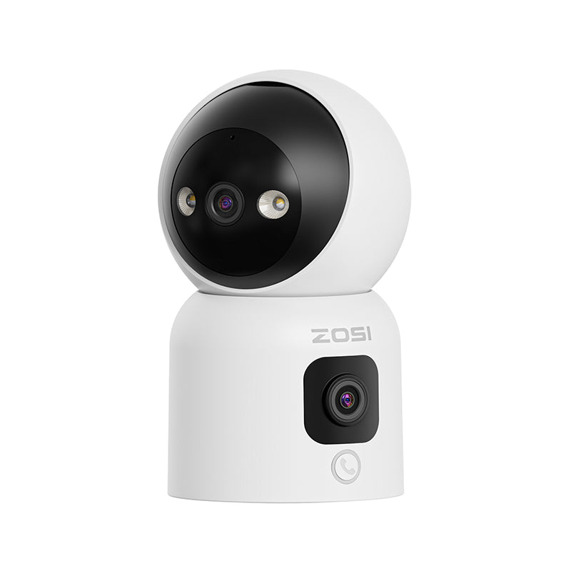 ZOSI Caméra de surveillance Wi‑Fi 2-en-1 pour l’intérieur, 2 MP (objectif) + 2 MP (objectif), vues à 360° avec double objectif, panoramique/inclinable, surveillance domestique