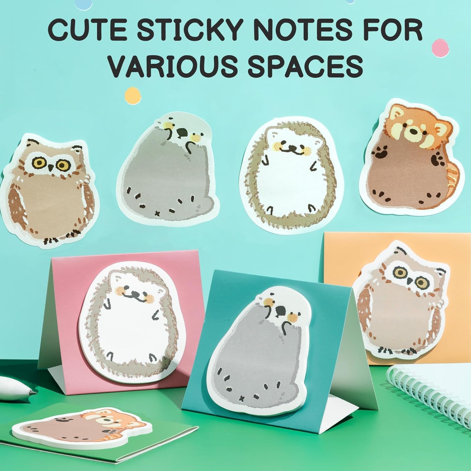 M&G Notes adhésives animaux gonflés, 30 feuilles, 3 x 2 po, Blocs mémo mignons dessin animé, Notes autocollantes support pliable pour école bureau maison, Hibou