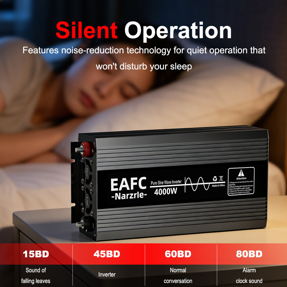 EAFC 4000 W Onduleur de puissance à onde pure (Pic 4000 W / Nominale 2000 W), Convertisseur 12 V CC vers 220 V CA avec double ventilateur de refroidissement intelligent