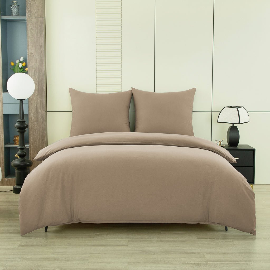 Ensemble housse de couette et taies d'oreiller en coton imitation lavé, kaki, 135 x 200 cm + 80 x 80 cm x 1