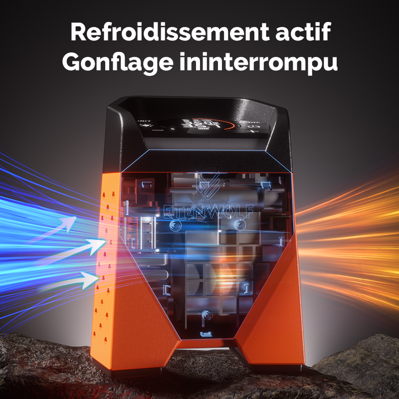 ETENWOLF ZEPHYR S3 Gonfleur de pneus portable, compresseur d'air, cycle de service à 100 %, pompe à air 160 PSI - Orange vif
