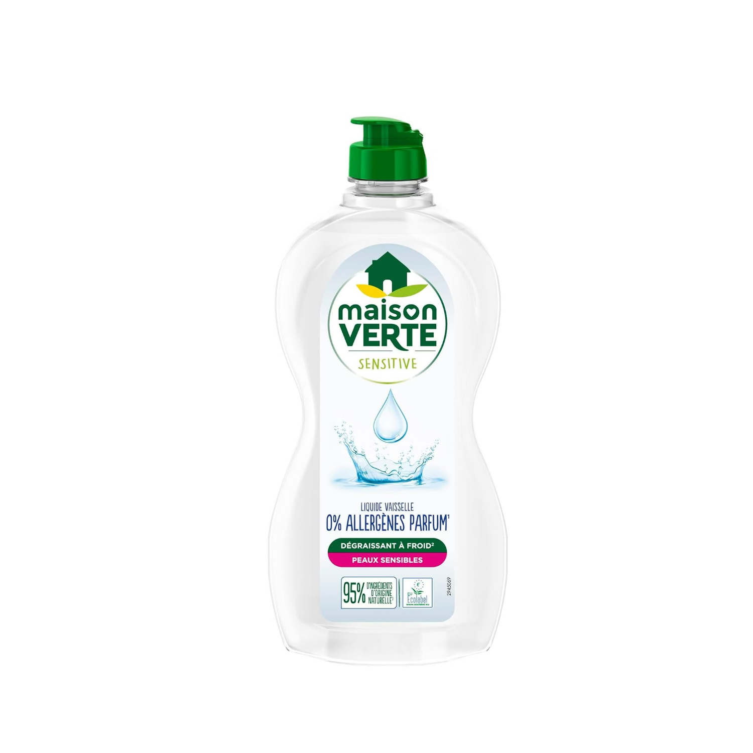 Maison Verte Liquide Vaisselle, Peaux Sensibles, 0 % Parfum & Allergènes, 500 ml