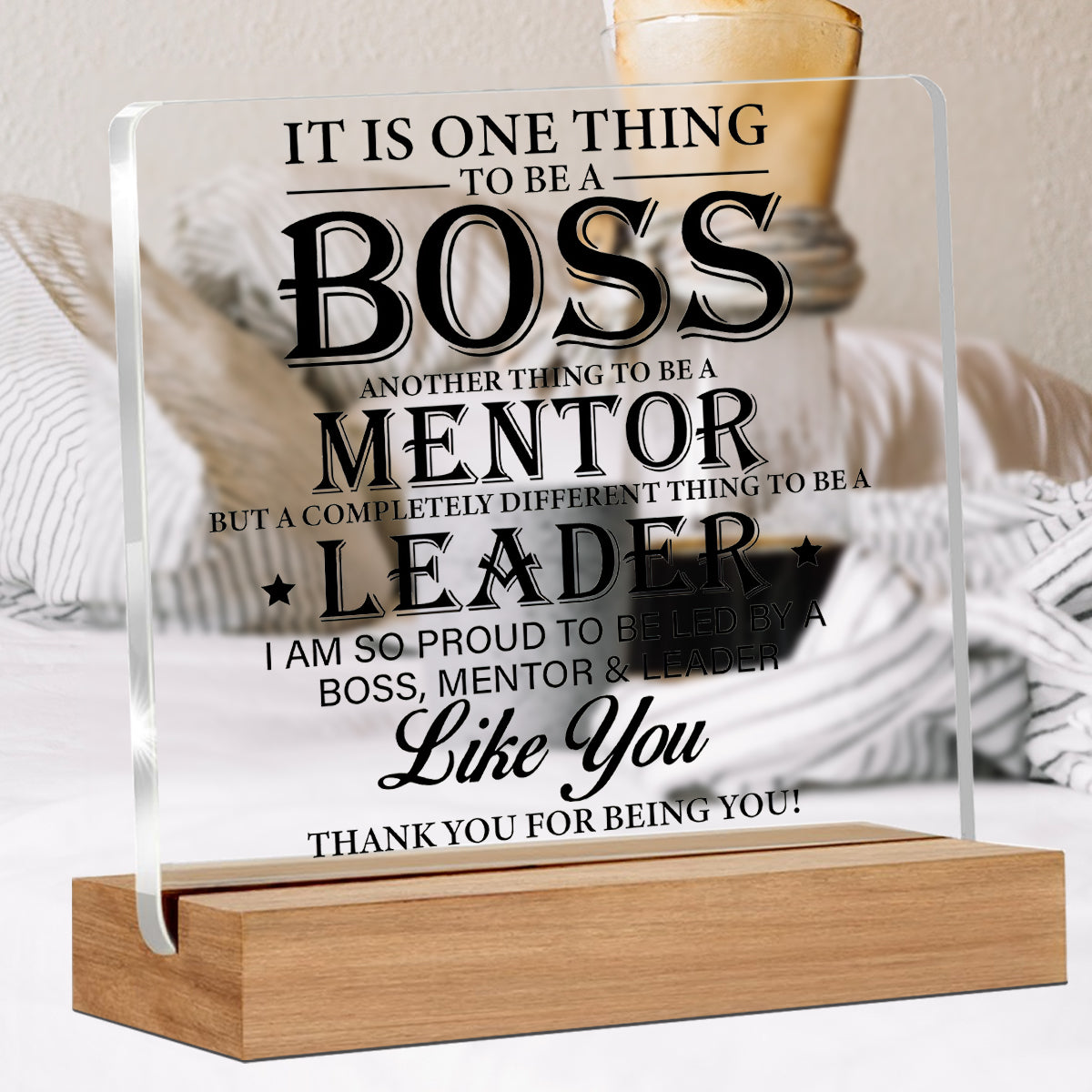 Alphynix 1 pc plaque de reconnaissance de leadership, cadeau en acrylique "BOSS MENTOR LEADER" avec support en bois