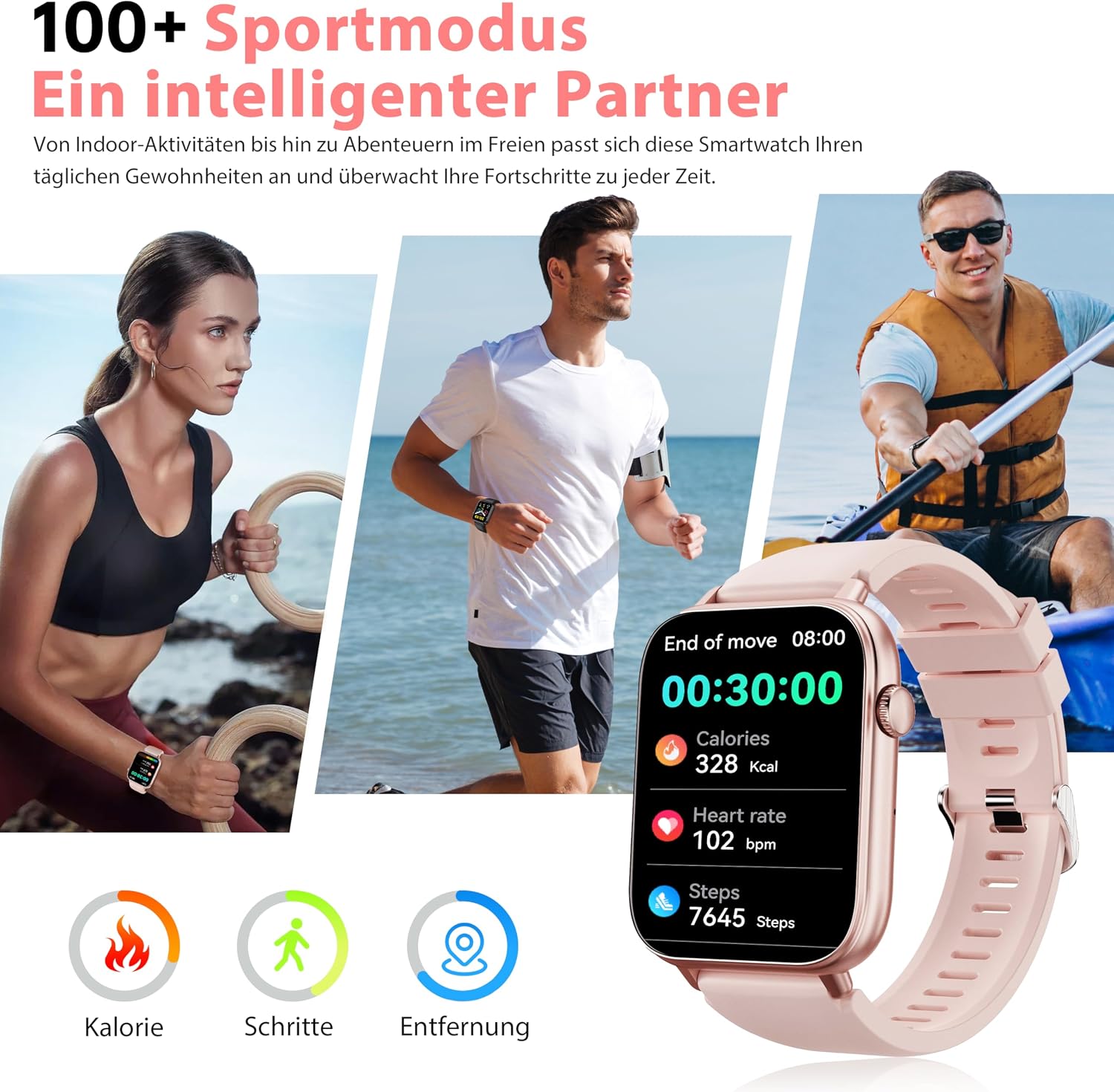 OUKITEL V3 Montre Connectée Rose-1,83" HD homme femme appel Bluetooth IP68 SpO2 cardio 100+ modes sportifs Android iOS