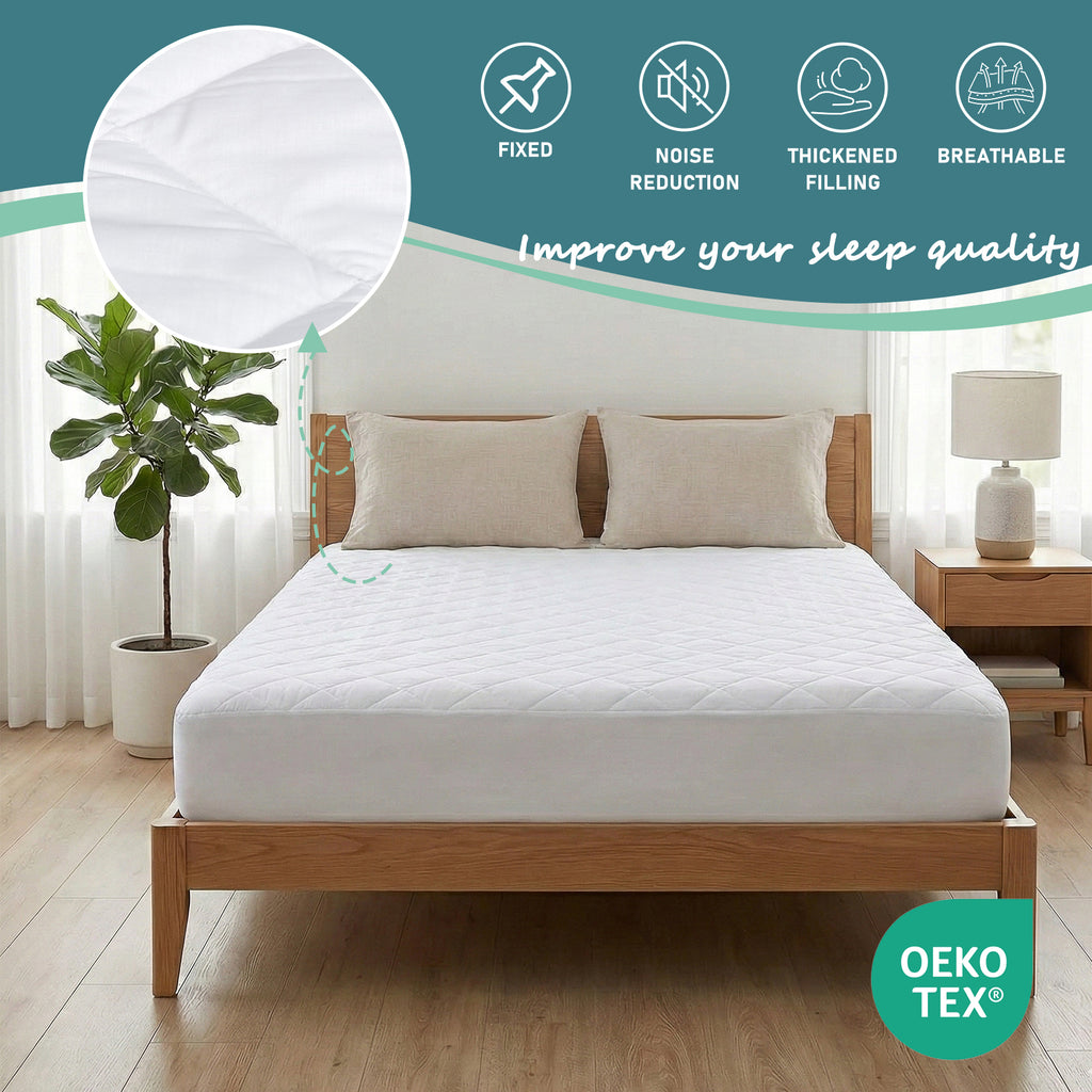 LeBonsoir Surmatelas en microfibre matelassée avec bords élastiques, hauteur maximale 30 cm, lavable en machine, protège-matelas, drap-housse, blanc, 180 x 200 cm