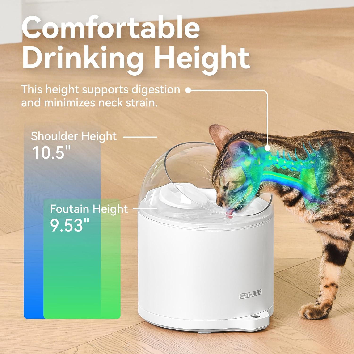 CATLINK Pure 2 W02 Distributeur automatique d’aliments pour animaux avec détection de l’état de santé, fonctionnement ultra silencieux et pompe à eau sans fil - Capacité 2,6 L