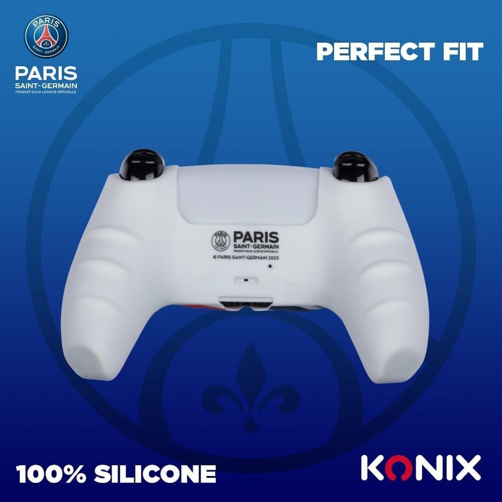 Konix PSG Coque de protection pour manette DualSense PS5 - Silicone - Appuie-pouces - Bleu, blanc et rouge