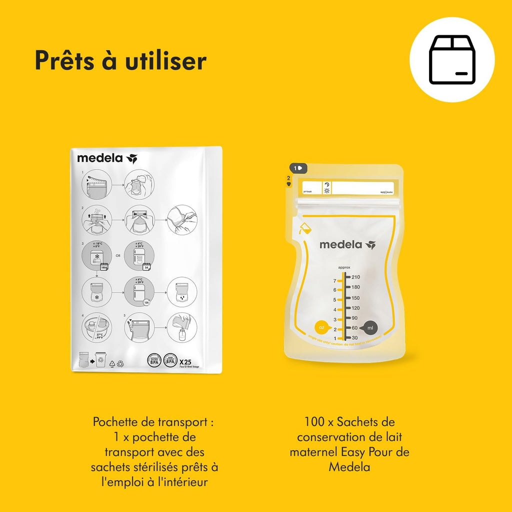 MEDELA Easy Pour - Sachets de conservation du lait maternel, 210 ml, lot de 100