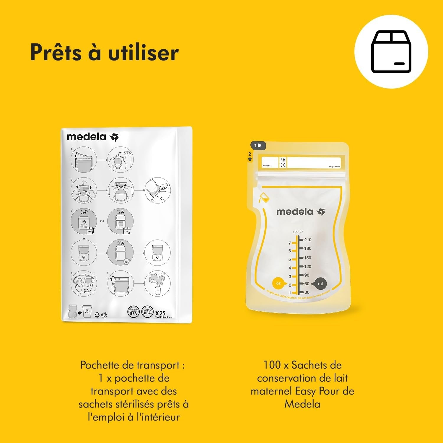 MEDELA Easy Pour - Sachets de conservation du lait maternel, 210 ml, lot de 100