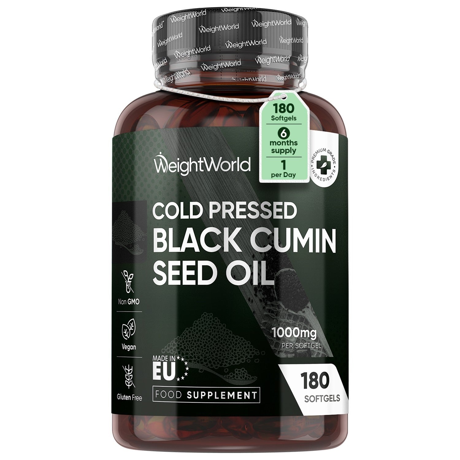 WeightWorld Huile de graines de cumin noir pressée à froid 1000 mg 180 gélules