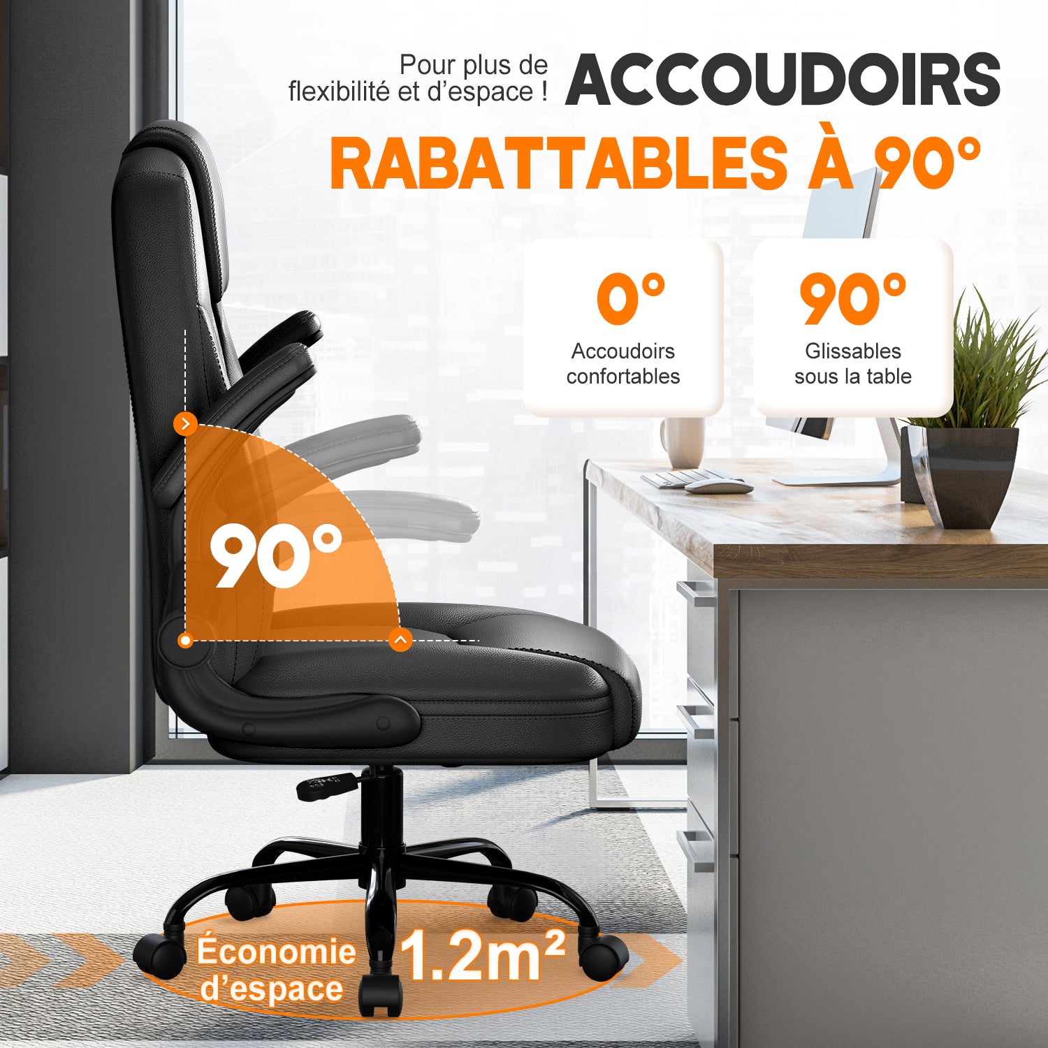 GTIMEX Chaise de Bureau Ergonomique en Similicuir, Accoudoirs Rabattables à 90°, Fonction Bascule 90-120°, Soutien Lombaire, Hauteur Réglable, Capacité de Charge 150 kg