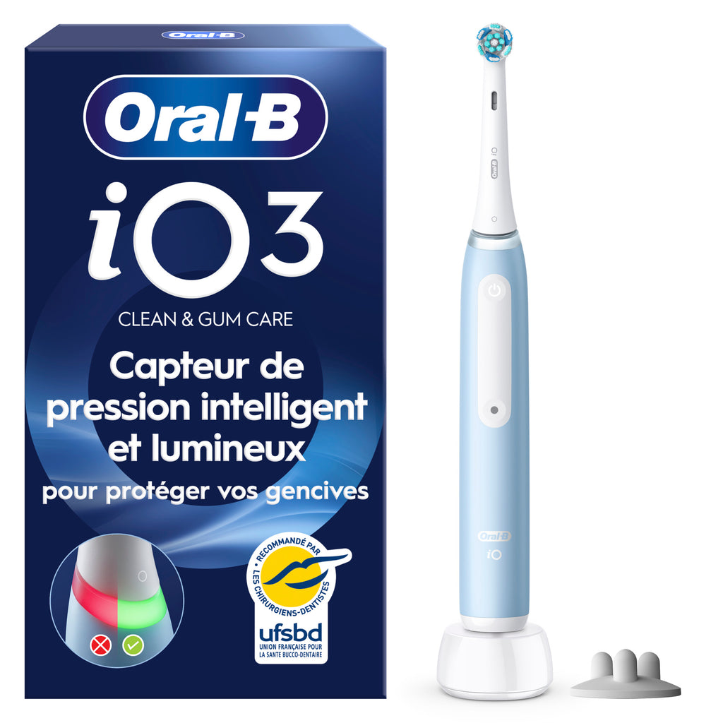 Oral-B iO3 Brosse à Dents Électrique Blue - Protection des gencives avec Capteur de Pression Intelligent et Lumineux, 3 Modes dont "Douceur"