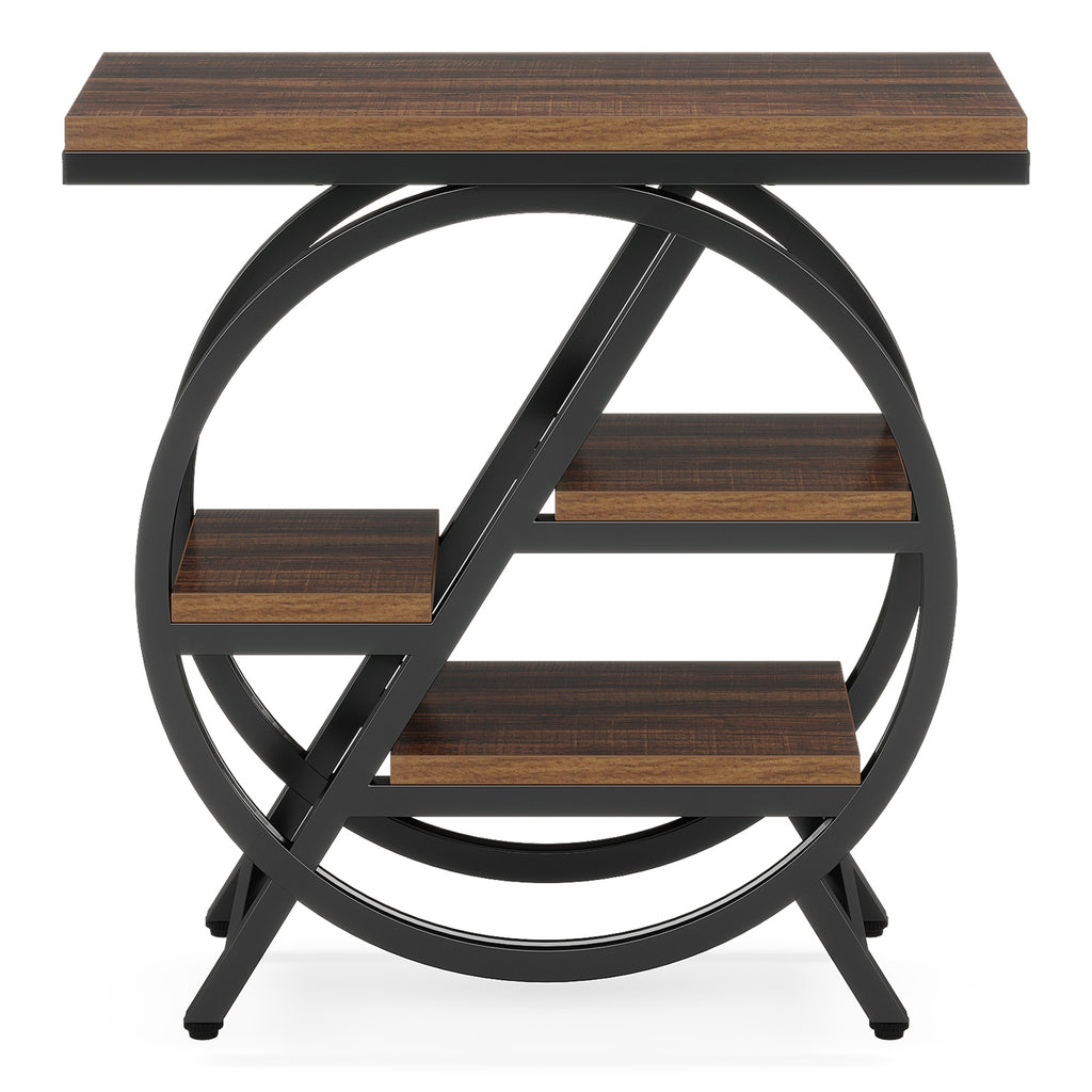 LANTINE Table d'appoint 3 niveaux avec rangement Cadre métallique géométrique style industriel Marron rustique