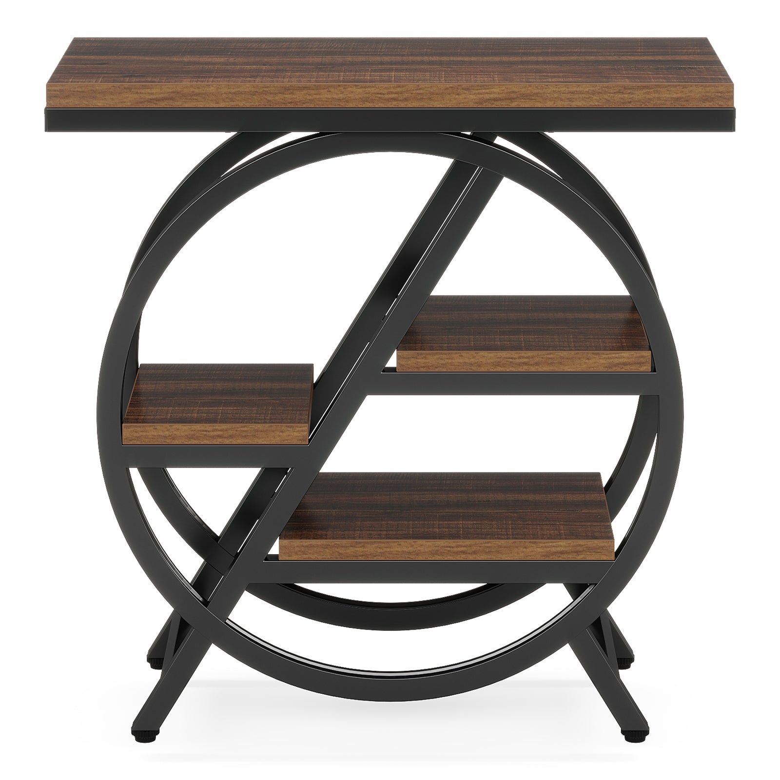LANTINE Table d'appoint 3 niveaux avec rangement Cadre métallique géométrique style industriel Marron rustique