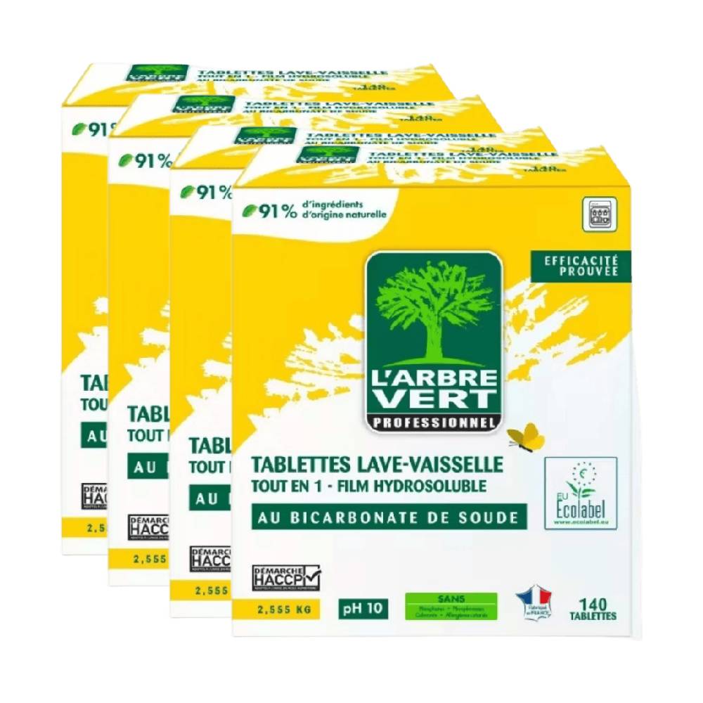 L'Arbre Vert Tablettes Lave-Vaisselle Tout-en-Un Écolabel Sans Phosphate Citron 4 x 140 Tablettes (= 560 Tablettes)
