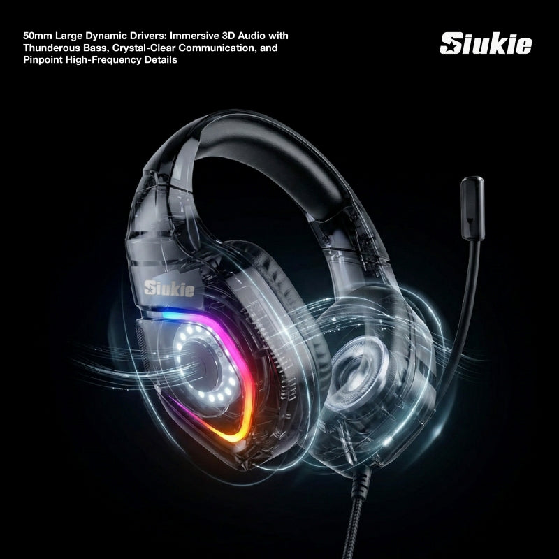 Casque de jeu filaire Siukie H100 avec prises USB et 3,5 mm, RGB