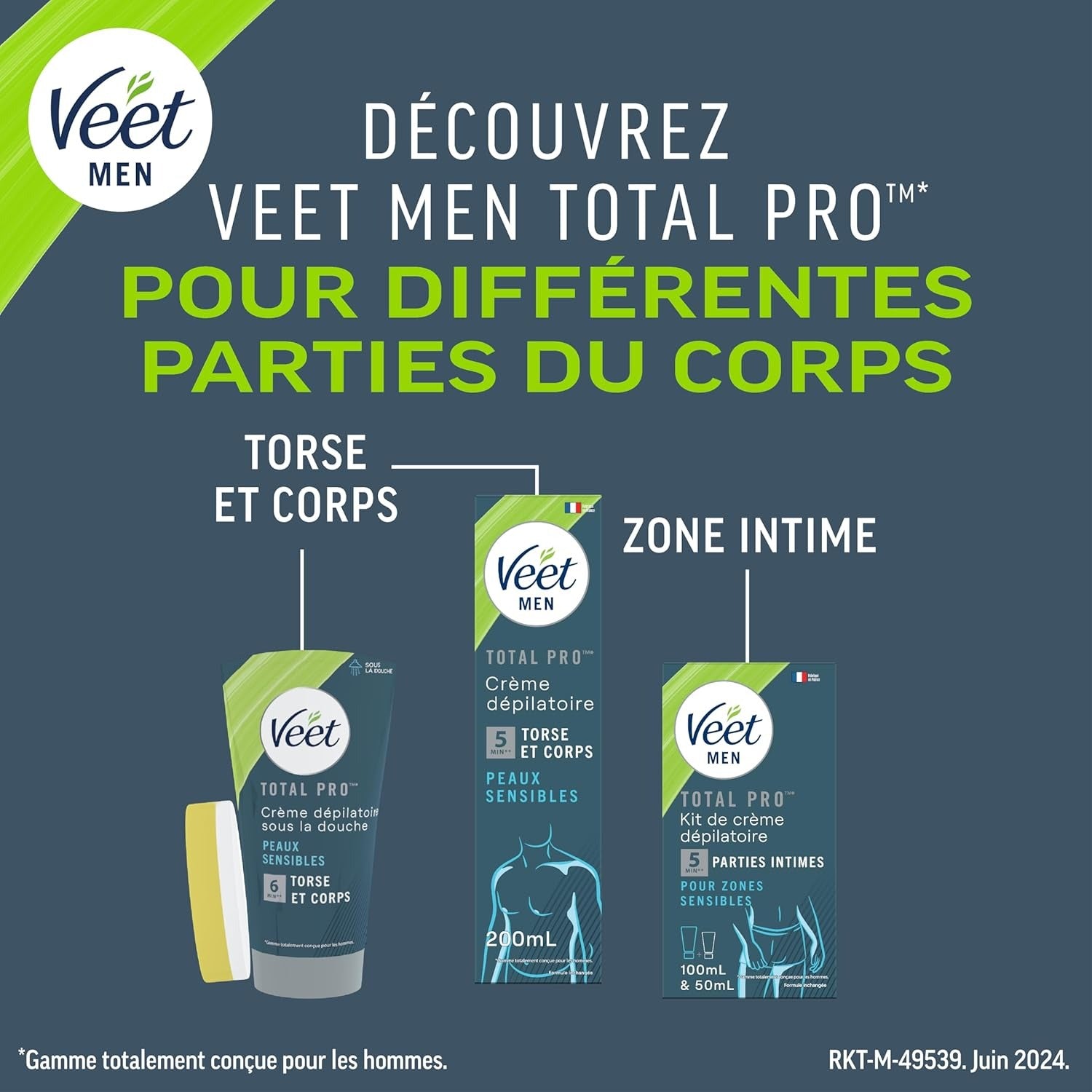 Veet MEN Crème Dépilatoire Body & Aisselles Peaux Sensibles sans Parfum 200ml