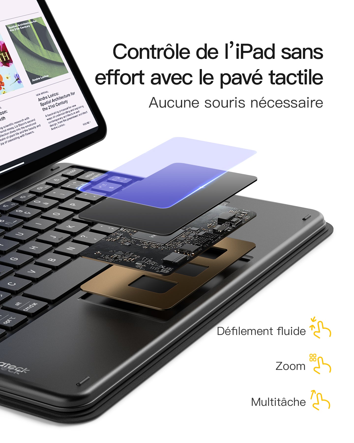 Inateck Coque Clavier Détachable avec Pavé Tactile Compatible iPad pour iPad 11e/10e Gén, pour 10e (10,9")/ 11e (2025 A16), Air 11" M4/M3/M2, Air 6/5/4e, Pro 11 4e-1re
