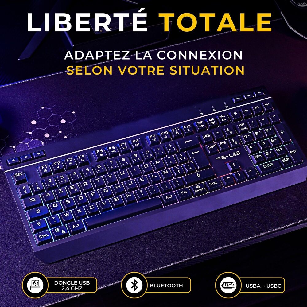 THE G-LAB Keyz Tungsten EX Clavier Gaming sans Fil - AZERTY - Noir
