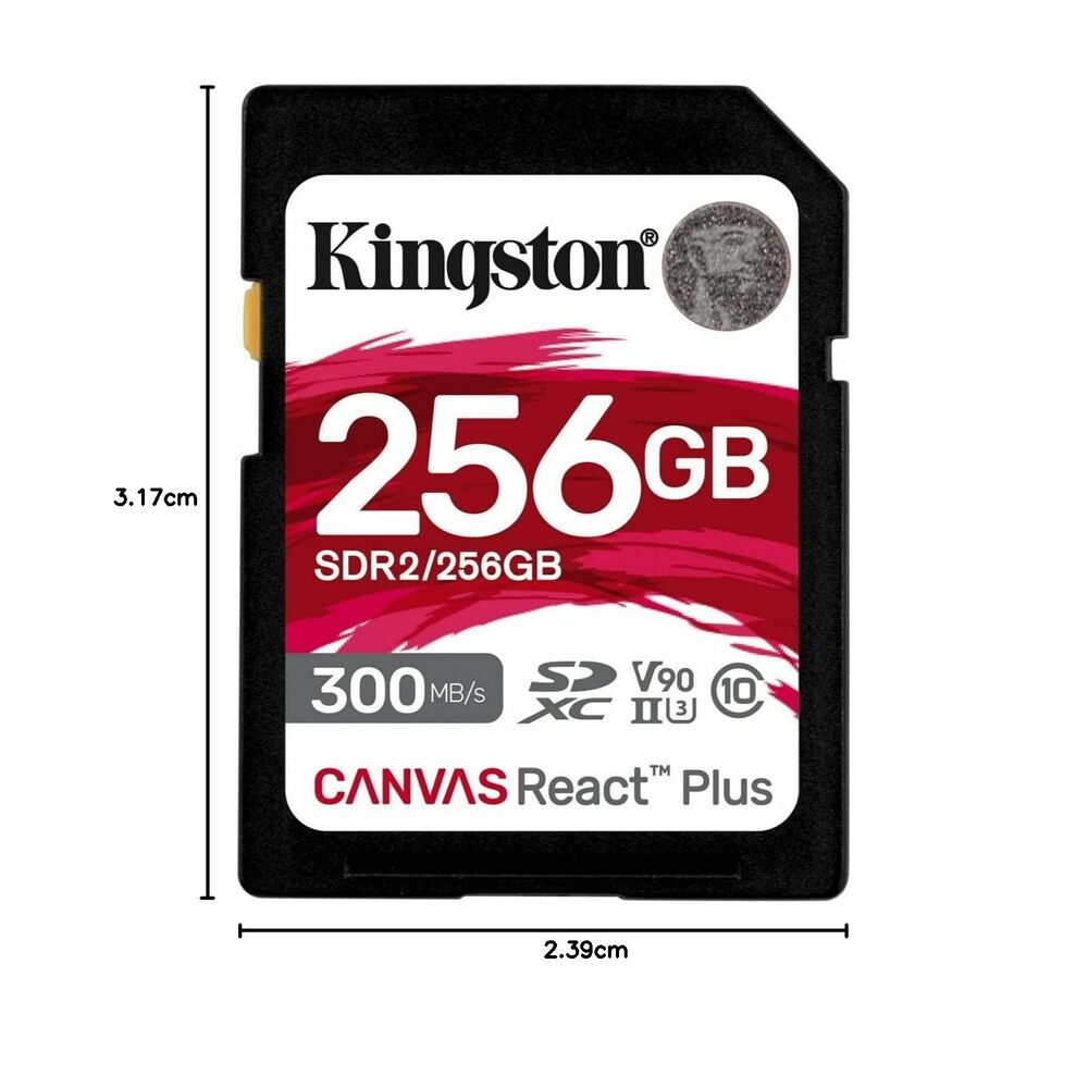 Kingston Technology 256 Go Canvas React Plus SDHC UHS-II 300R/260W U3 V90 pour Full HD/4K/8K