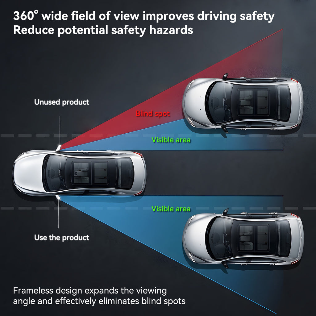 Miroir convexe HD sans cadre rond, pivotant et réglable à 360°, couleur argentée, adapté aux voitures, camions et SUV, améliore la sécurité routière, lot de 2 pièces
