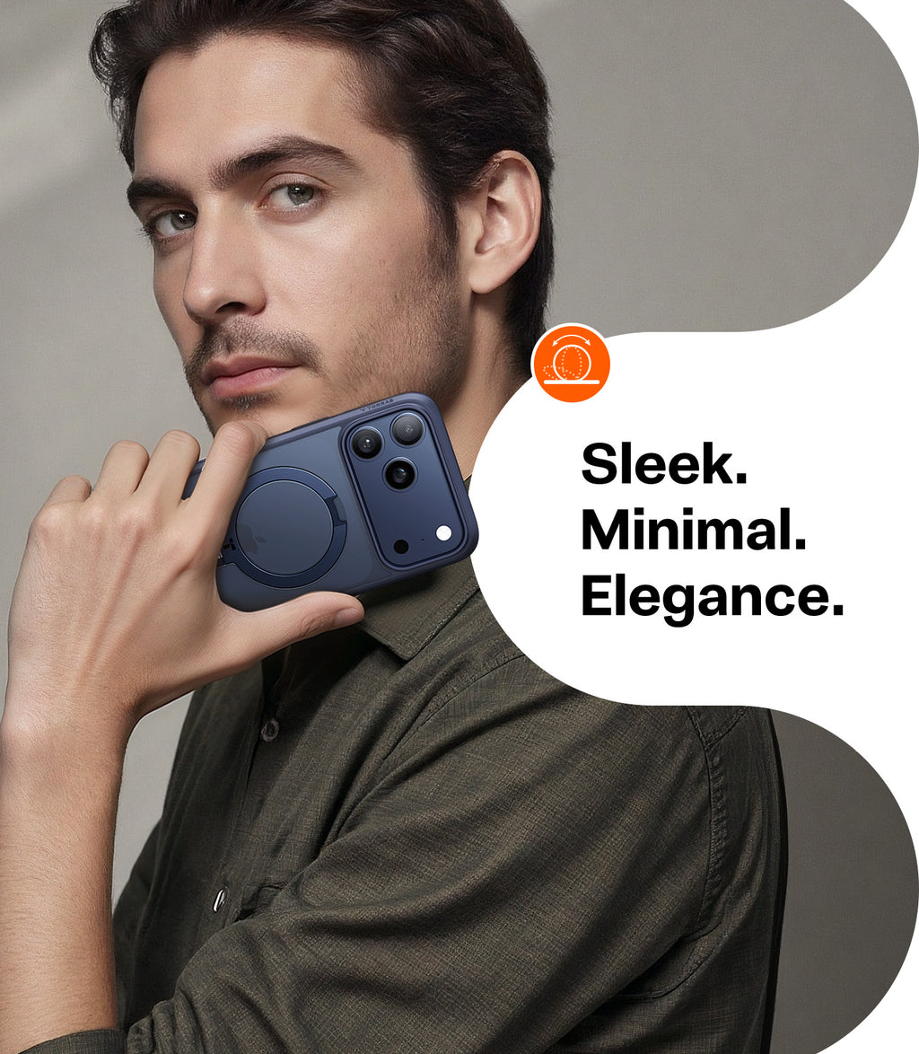 TORRAS Ostand Série Spin Coque pour iPhone 17 Pro Max Support Magnétique Rotatif à 360° Protection Militaire Finition Mate Antidérapante et Anti-traces de Doigts - Bleu Marine
