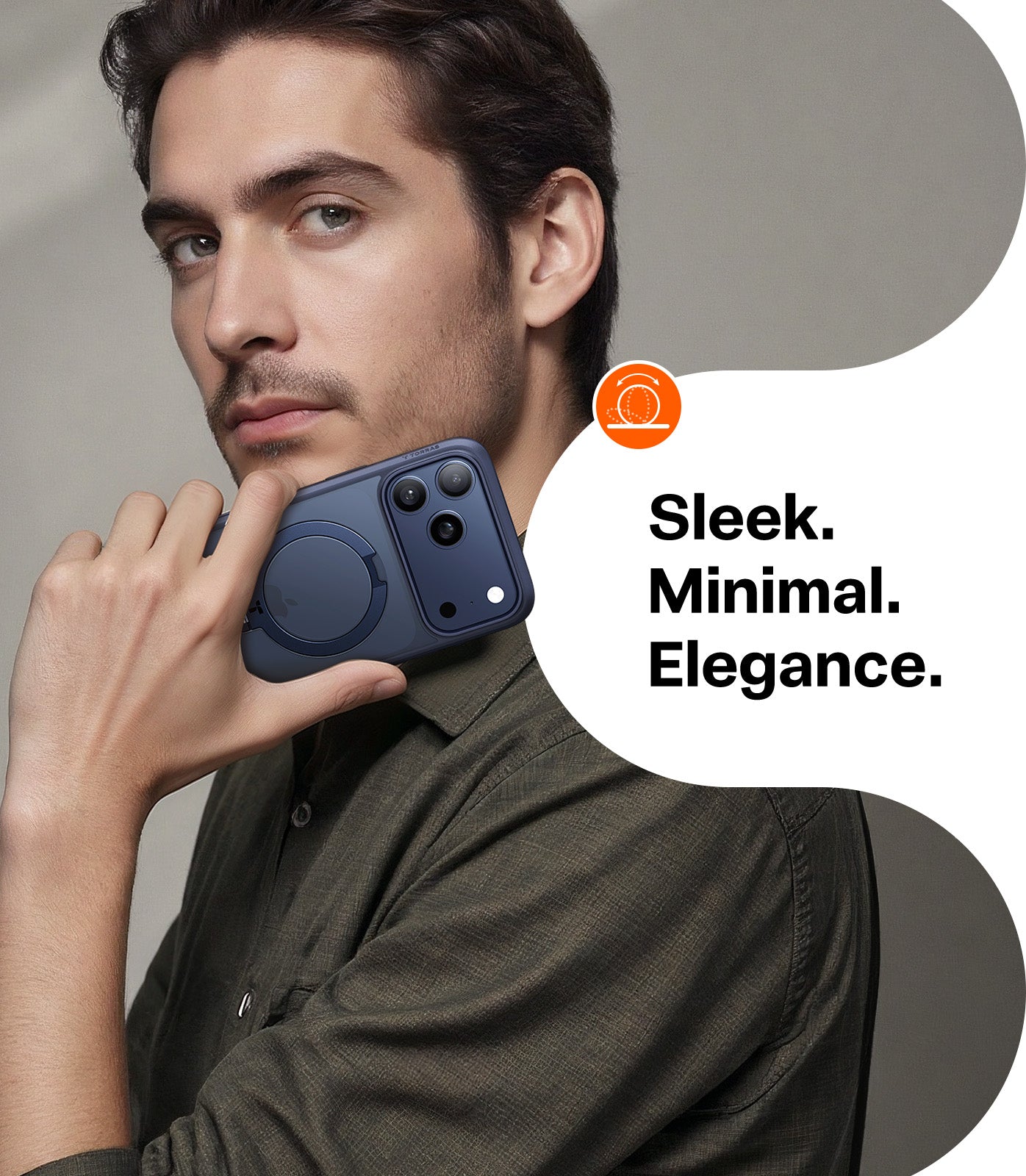 TORRAS Ostand Série Spin Coque pour iPhone 17 Pro Max Support Magnétique Rotatif à 360° Protection Militaire Finition Mate Antidérapante et Anti-traces de Doigts - Bleu Marine